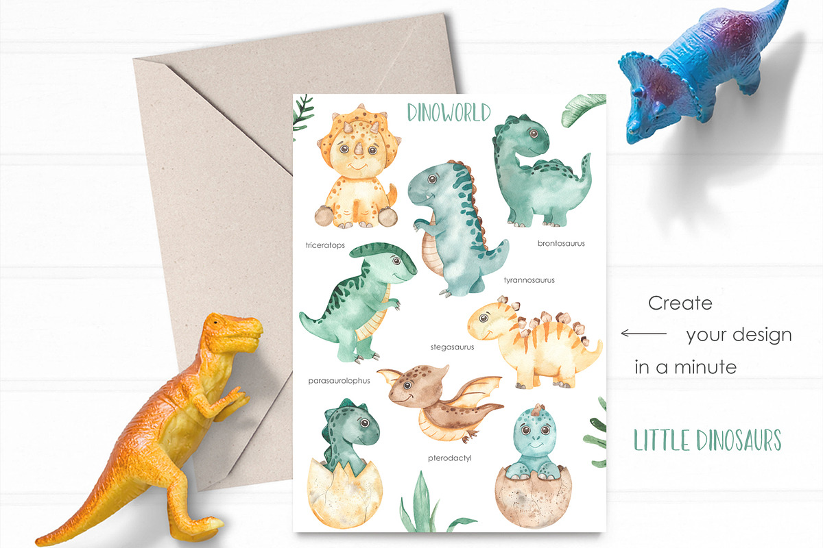 Little dinosaurs watercolor, an Animal Illustration by Marina Ermakova (Photo 10 of 13)