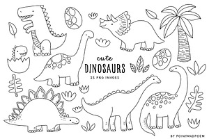 Cute Dinosaur Clipart Digital Stamps