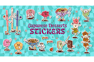Cartoon groovy japanese desserts, a Food Illustration by Buch&Bee