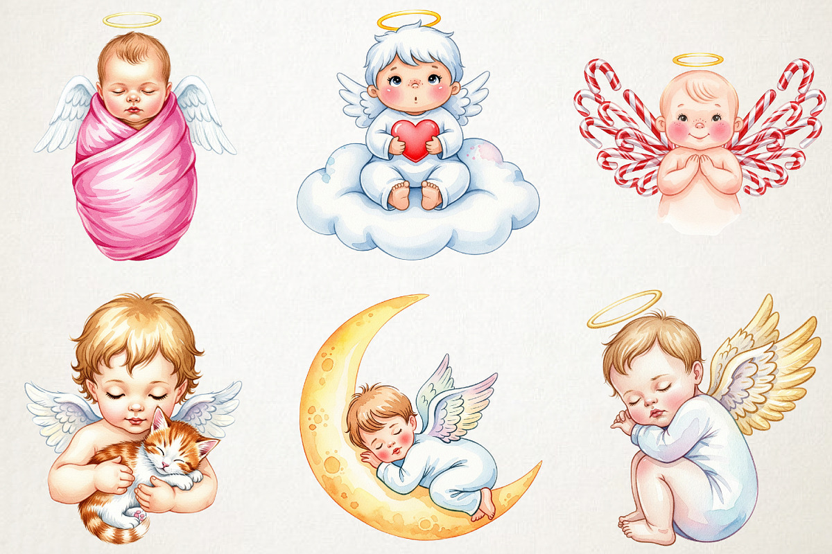 Angel Clipart Baby Angel Clipart Set, an Illustration by RobertsArt (Photo 5 of 7)