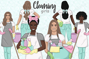 Cleaning Girls Clipart, a Person Illustration by GlamArtZhanna