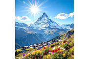 Swiss Alps Zermatt, a Sport Illustration by Sharon Schwalbe (Thumbnail 2 of 2)