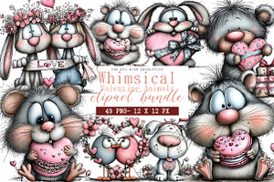 Whimsical Valentine Animals Clipart, an Illustration by DreamArtGraphic