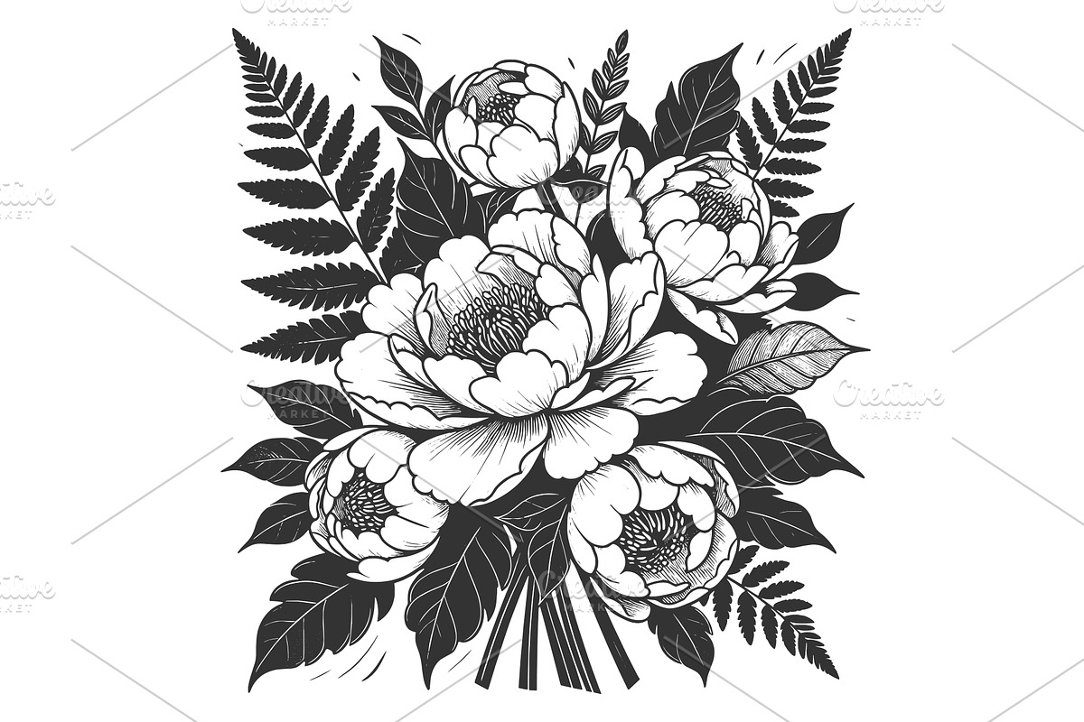 Peony Flower Bouquet Botanical, an Object Illustration by AlexArt