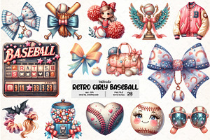 Watercolor Retro Girly Baseball, an Illustration by Pixels.Craft