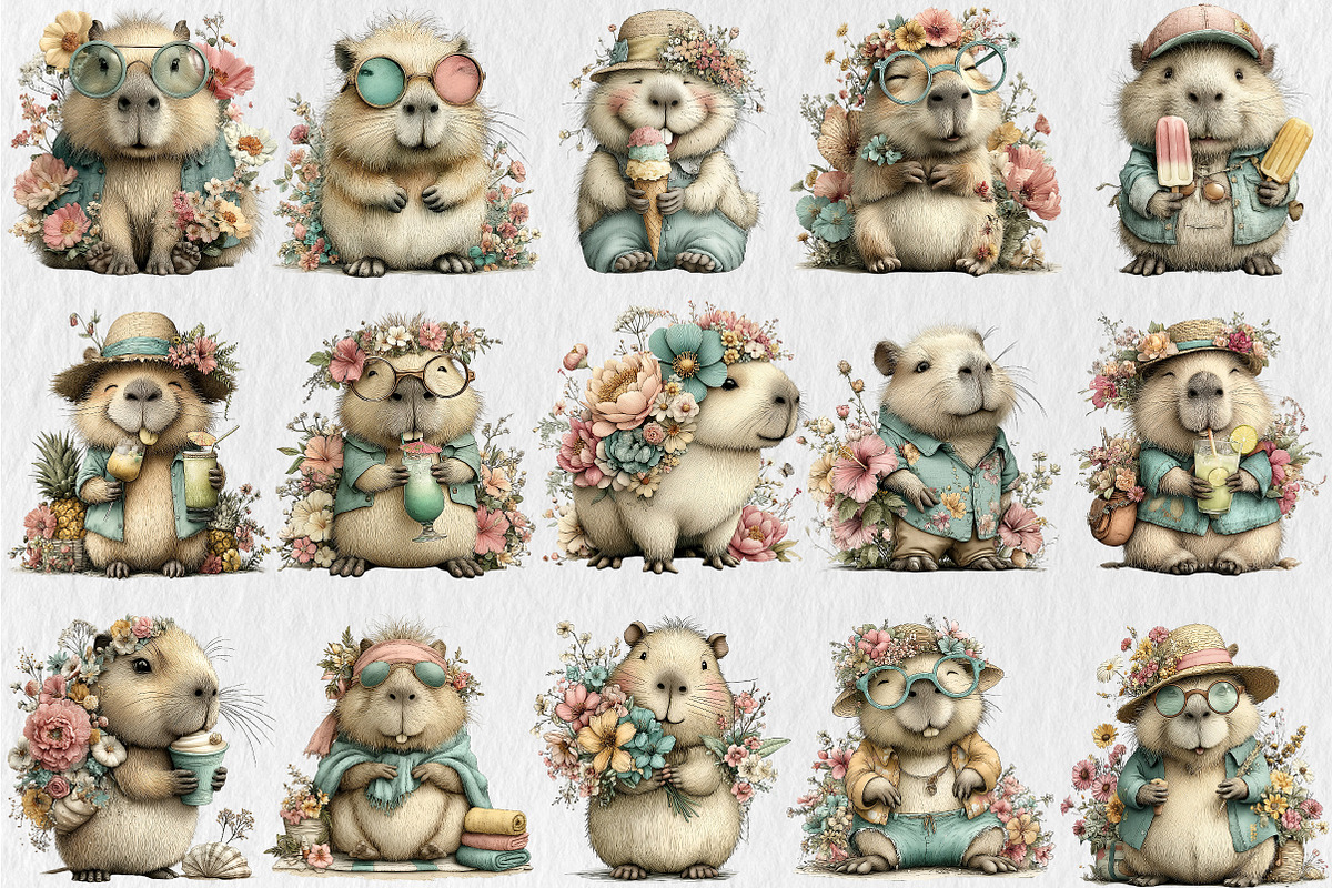 Summer Funny Capybara Clipart, a Seasonal Illustration by Rose Art (Photo 2 of 6)