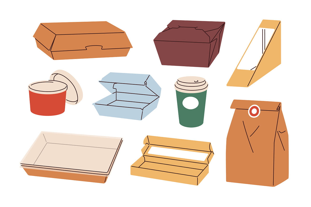 Boxes, bags for takeaway food set, an Object Illustration by Good Studio
