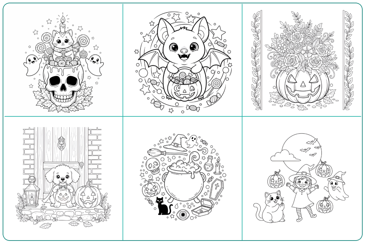57 Halloween Activity Coloring Pages, a Seasonal Illustration by Nuvame Arts & Designs (Photo 9 of 11)
