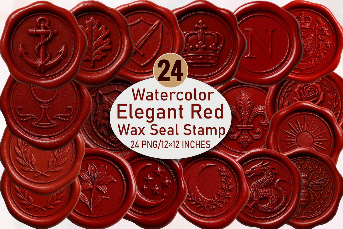 Elegant Red Wax Seal Stamp Clipart B, an Illustration by SVGArt (Photo 1 of 8)