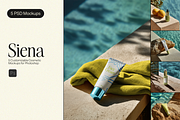 5 Poolside Cosmetic Bottle Mockups, a Packaging Mockup by Frills Images (Thumbnail 1 of 7)