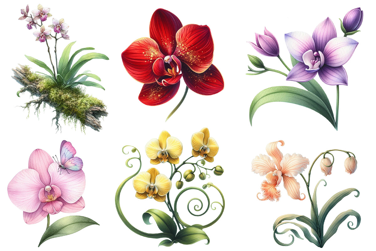 Watercolor Orchid Clipart, an Illustration by Designworld (Photo 4 of 7)