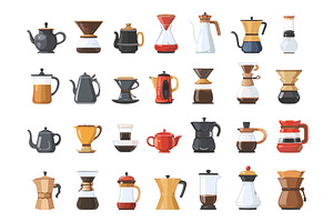 Cartoon Coffee Makers Icon Set