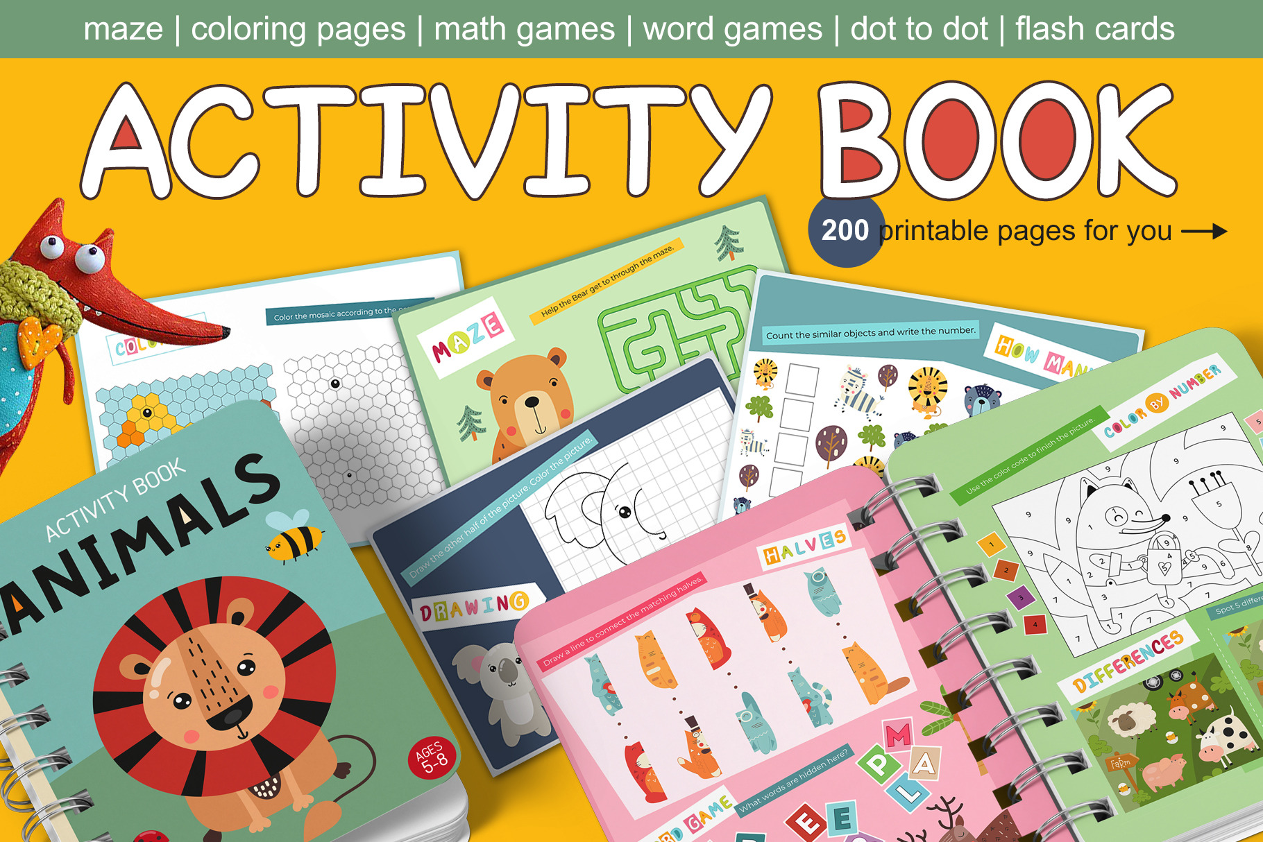 200 Pages For Kids Activity Book by Nursery Art  Creative Market
