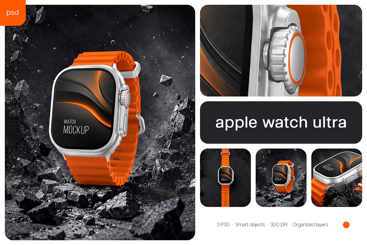 Apple Watch Ultra 2 Mockup Set, a Wearable Device Mockup by Country4k (Photo 1 of 7)
