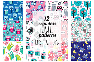 12 Owl Seamless Patterns