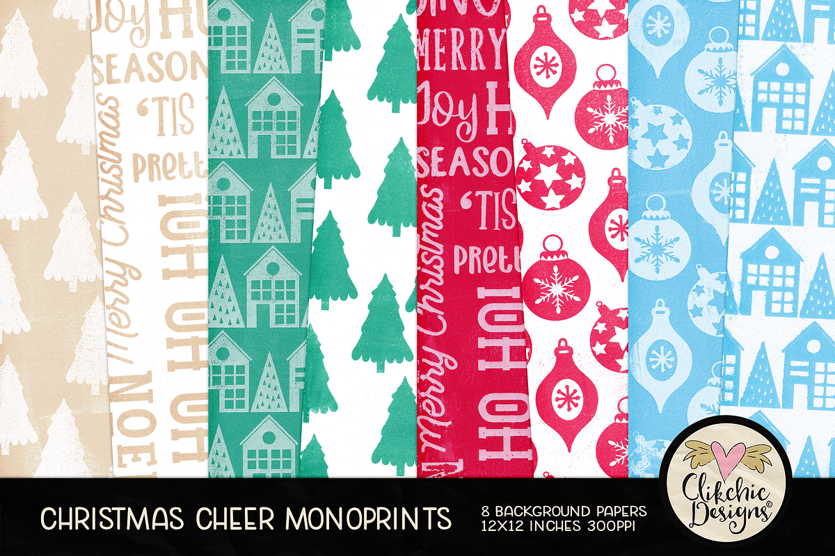 Christmas Cheer Monoprint Background, a Texture Graphic by Clikchic Designs (Photo 1 of 5)