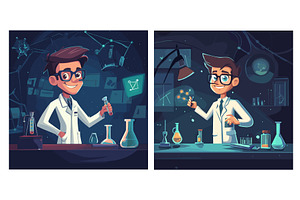 Cartoon scientists man. Chemistry, an Illustration by Stock-Smart-Start