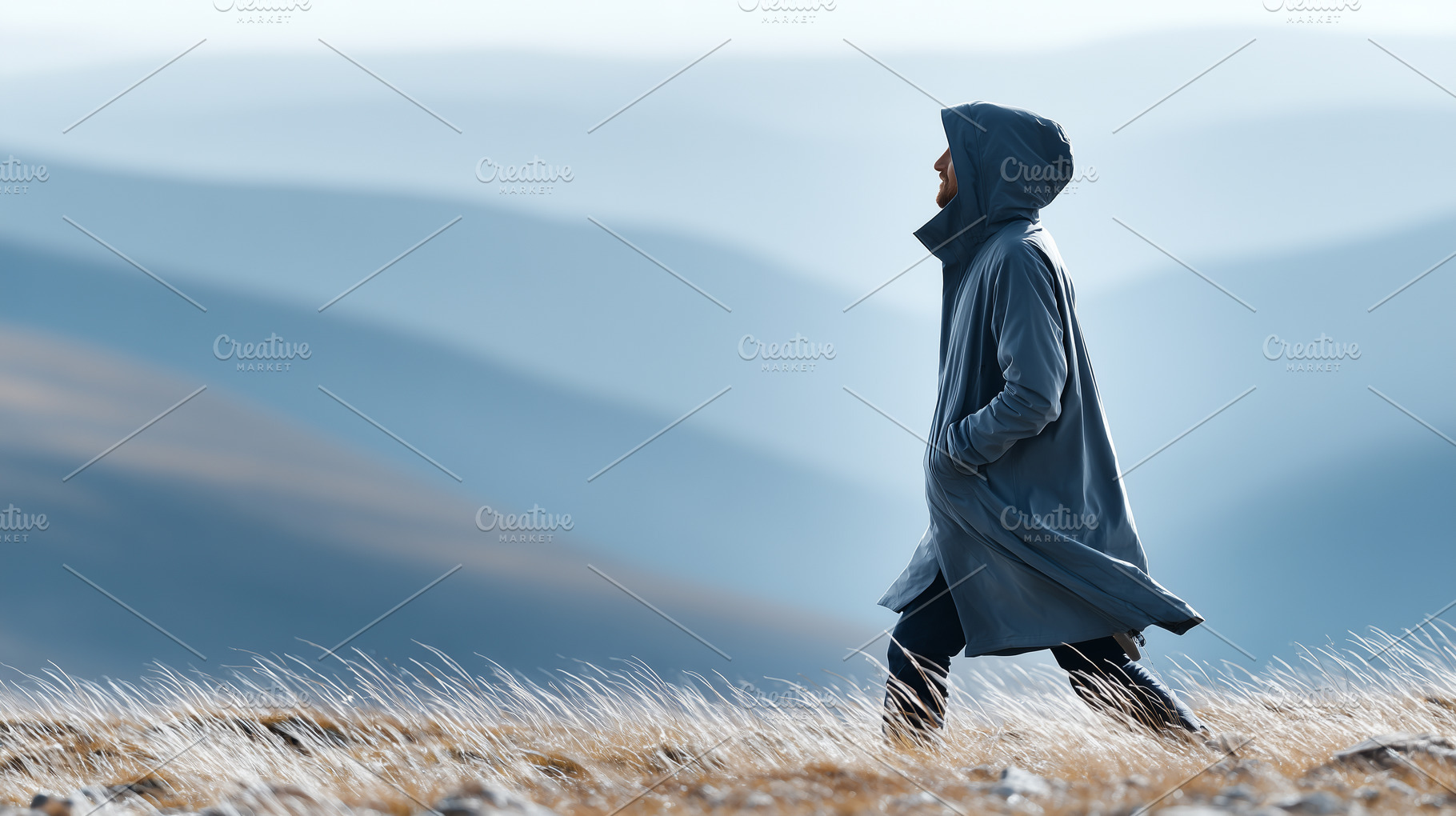 Man in hooded coat walking through, a Person Photo by MistyDay