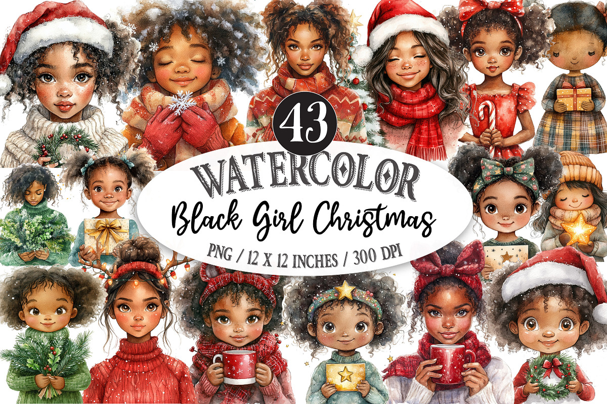 Black Girl Christmas Eve Clipart, an Illustration by Designking (Photo 1 of 5)