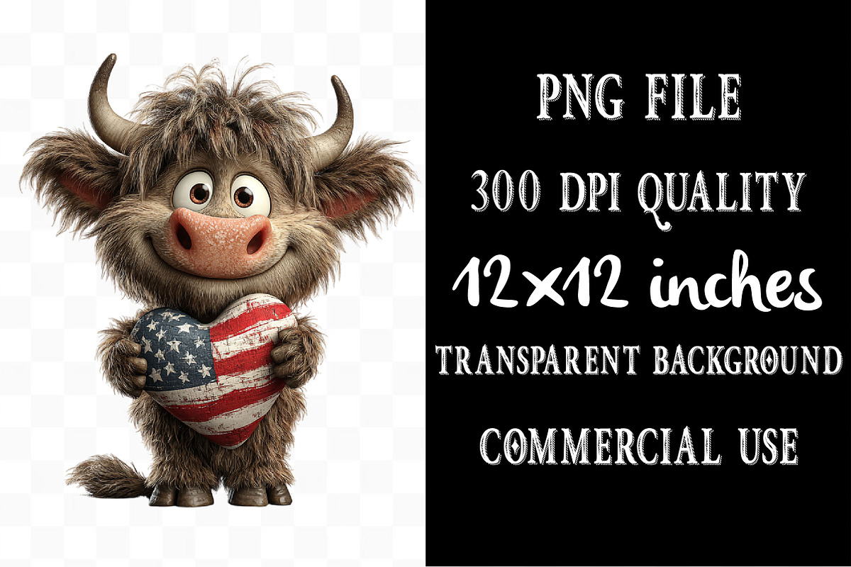 Patriotic Highland Cow Clipart, an Animal Illustration by Designking (Photo 4 of 5)
