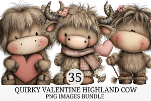 Quirky Valentine Highland Cow Clipar, an Illustration by Craft Nest