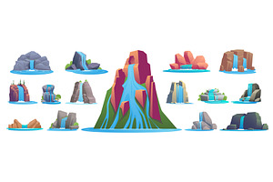 Cartoon style waterfalls. Collection, an Illustration by Vectorbuum