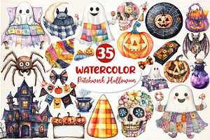Patchwork Halloween Clipart, an Illustration by Dream Creation