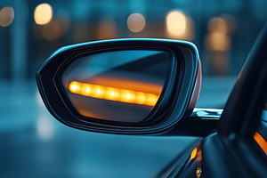 Black rear view mirror of electric car, a Transportation Photo by AlyaAnd