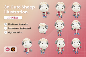 3D Cute Sheep Illustration