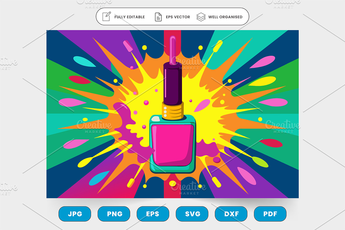 Colorful nail polish bottle with rai, a Graphic by SaroStock