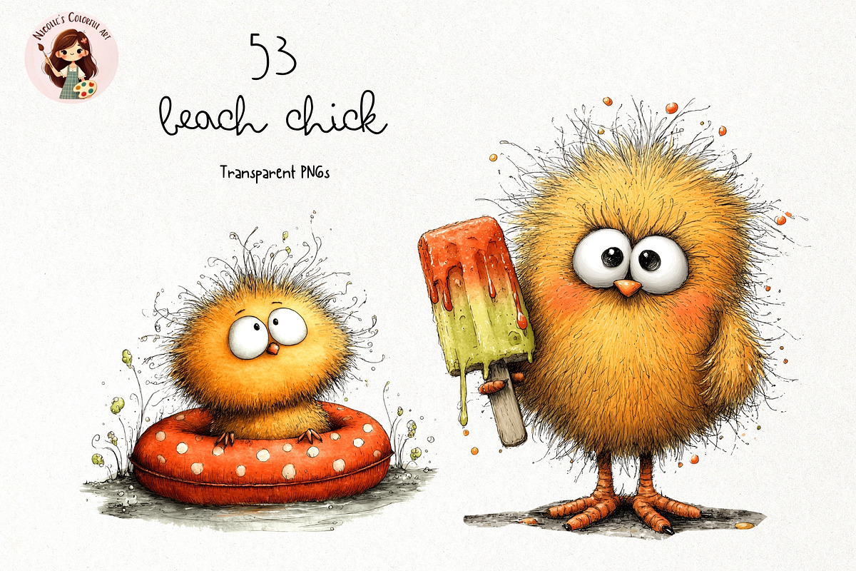 Beach Chick Watercolor Clipart, an Animal Illustration by Nicolle's Colorful Art (Photo 1 of 4)