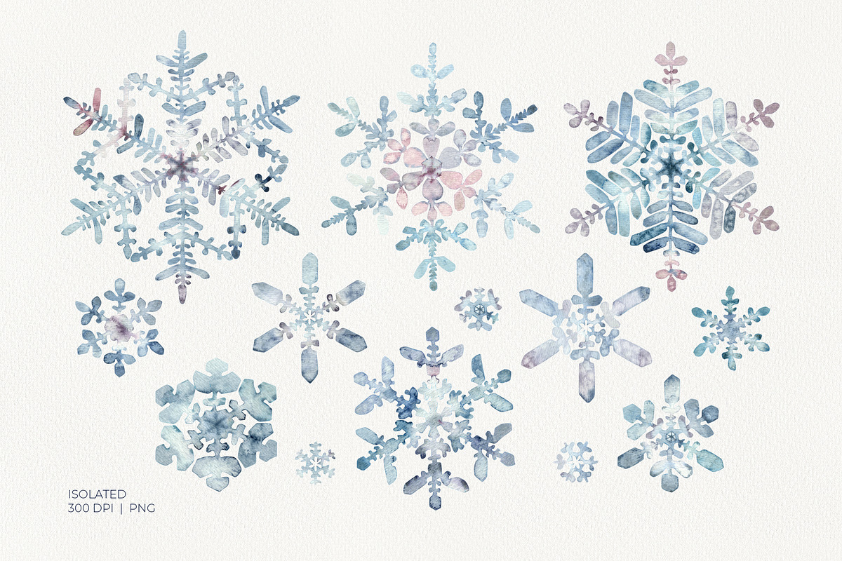 Winter Snowflakes Watercolor, a Seasonal Illustration by YarovaArt (Photo 2 of 17)