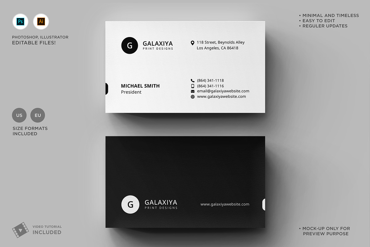 Minimal Clean Business Cards, a Business Card Template by Galaxiya (Photo 1 of 9)