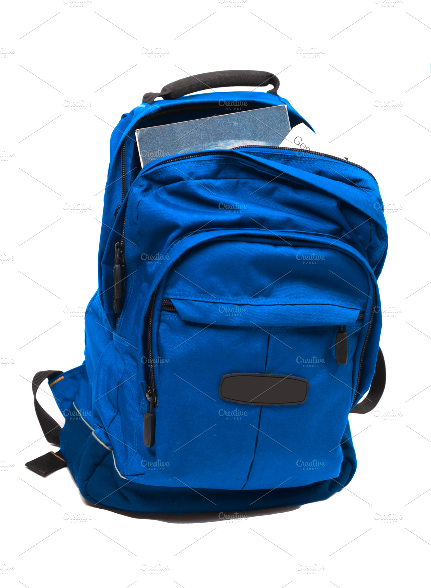 Blue backpack with books