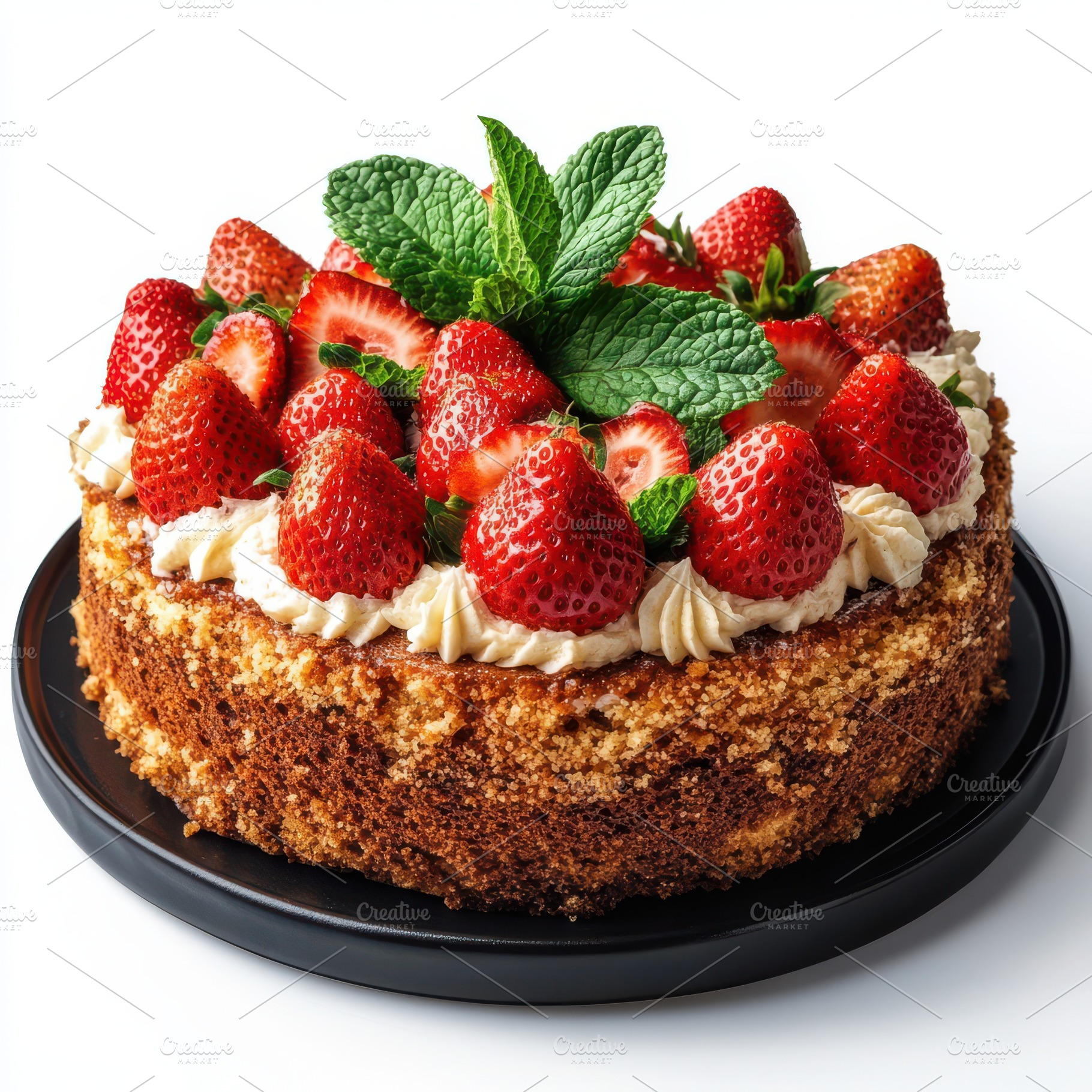 Tasty cake with fresh strawberries a, a Food & Drink Photo by Pixeness Studio