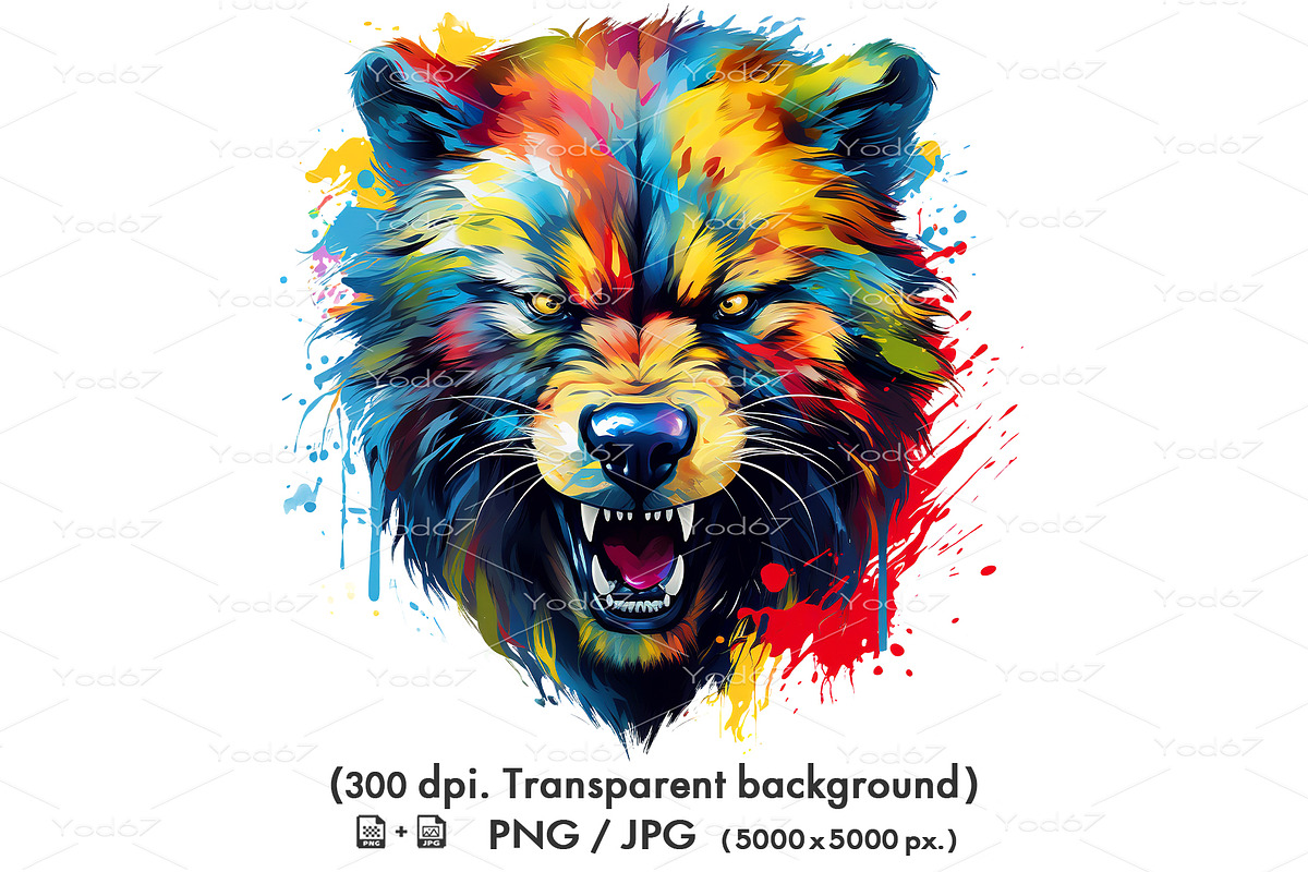Colorful angry wolverine head., an Animal Illustration by yod67 (Photo 1 of 8)