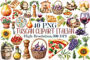 Tuscan Clipart Italian Watercolor Pn, an Illustration by Sublimation Artist