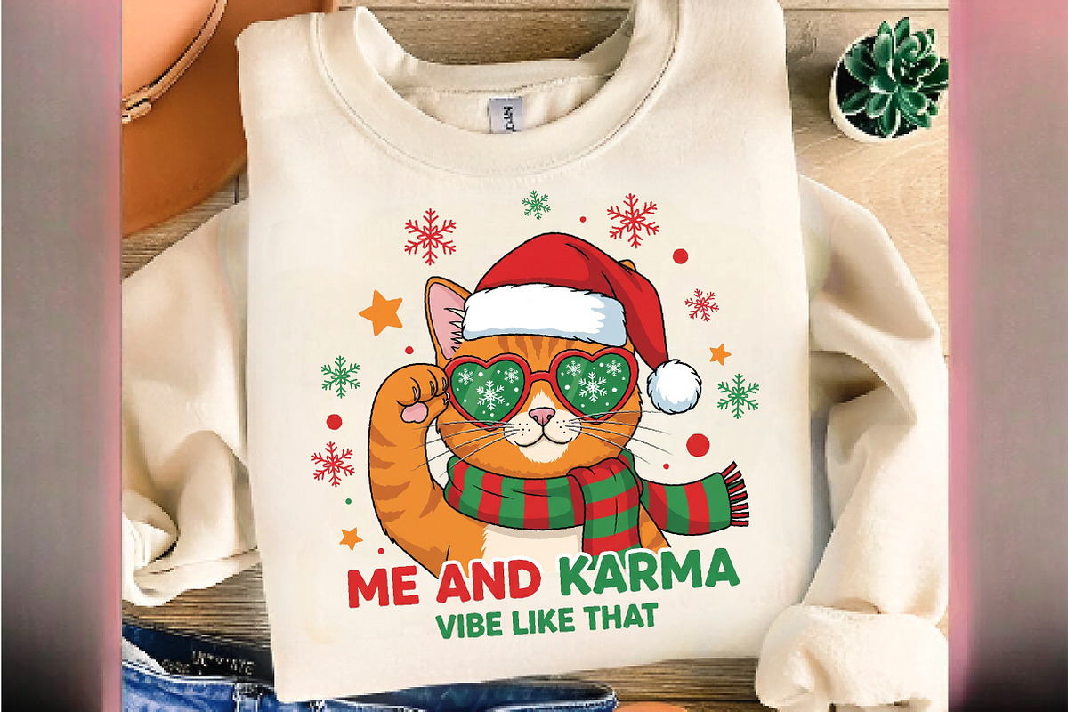 Christmas Cat Karma Quote PNG, an Illustration by DreamArtGraphic (Photo 4 of 5)