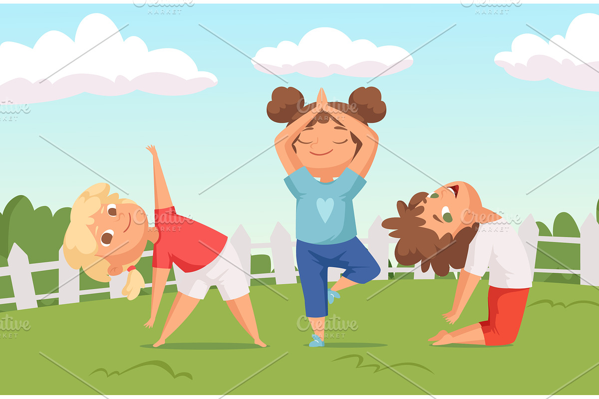 Kids yoga. little characters outdoor, a Sport Illustration by Onyx