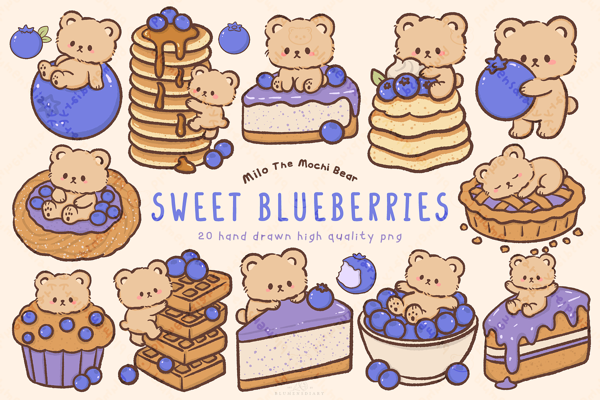 Bear Blueberry Dessert Clipart, an Animal Illustration by Blumensdiary (Photo 1 of 6)