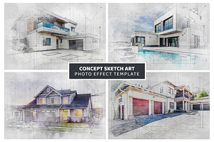 House Concept Sketch Art Effect, an Action Add-On by MRI STUDIO