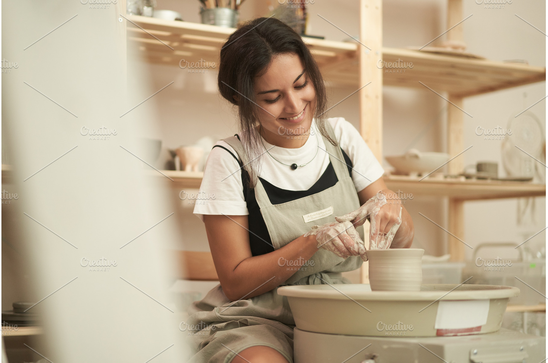 Happy woman working in pottery, a Person Photo by Sergey Mironov's store