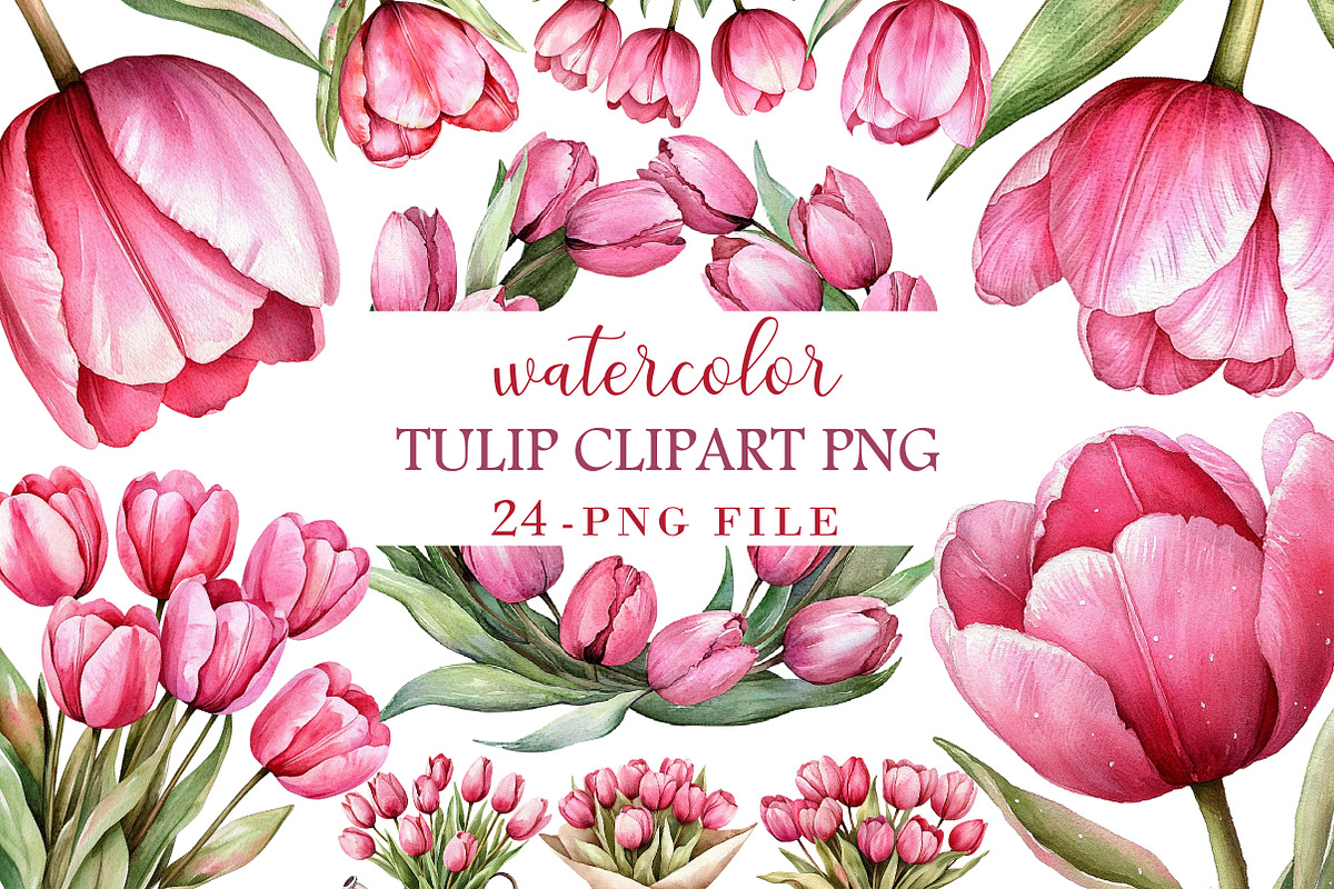 Watercolor Flowers Clipart, Tulip, an Illustration by Libby Wishes (Photo 1 of 4)