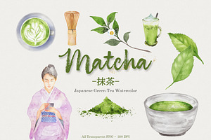 Japanese Matcha Watercolor – 20 PNG