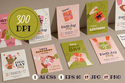 12 Birthday Greeting Cards, a Person Illustration by IuliiaSavko (Thumbnail 4 of 8)