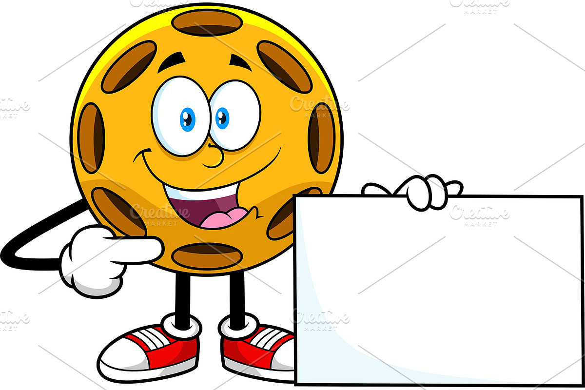 Pickleball Mascot Holding Blank Sign, an Illustration by HitToon