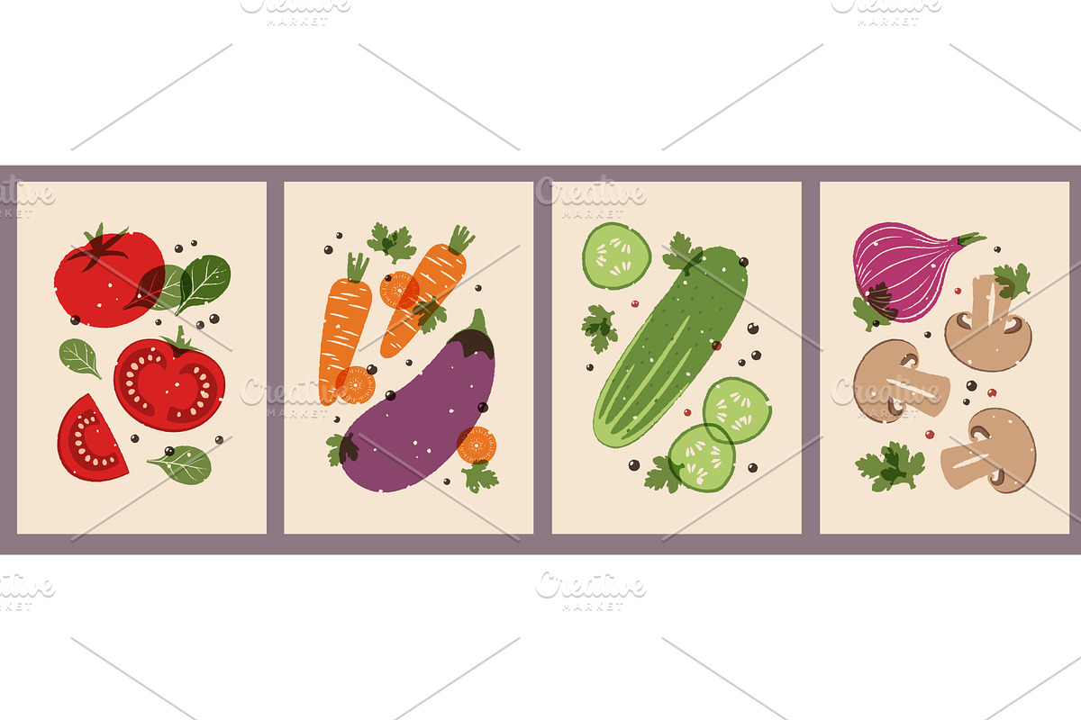 Contemporary vegetables cards. Whole, a Food Illustration by YummyBuum