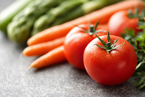 Fresh tomatoes, carrots, asparagus, a Food & Drink Photo by MistyDay