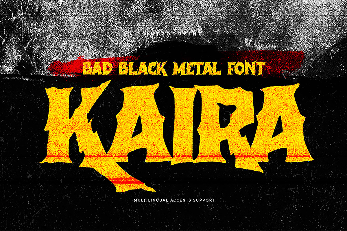 KAIRA - Bad Black Metal Font, a Font by Gassstype (Photo 1 of 8)