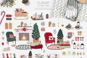 Cozy Christmas Pattern & Clipart